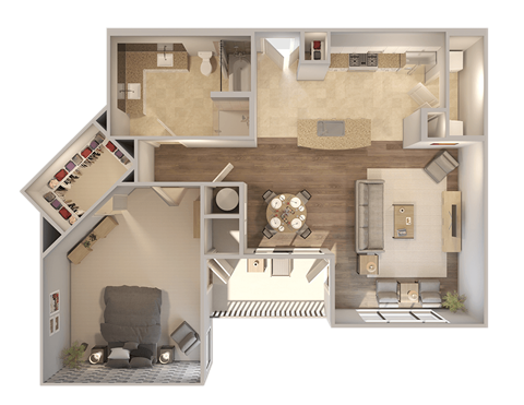 Floor plan for 1 bed, 1 bath, 967 sqft